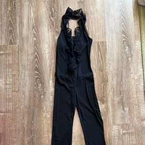 Vintage Y2K Forever 21 Black Lace-Trim Jumpsuit